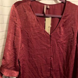 Brina & Em Burgundy Tunic Blouse 3/4 sleeves